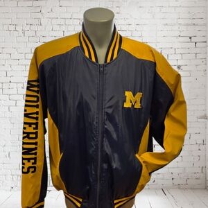 Vintage 90's UofM Wolverines Maze & Blue Embroidered Varsity Jacket Fandom